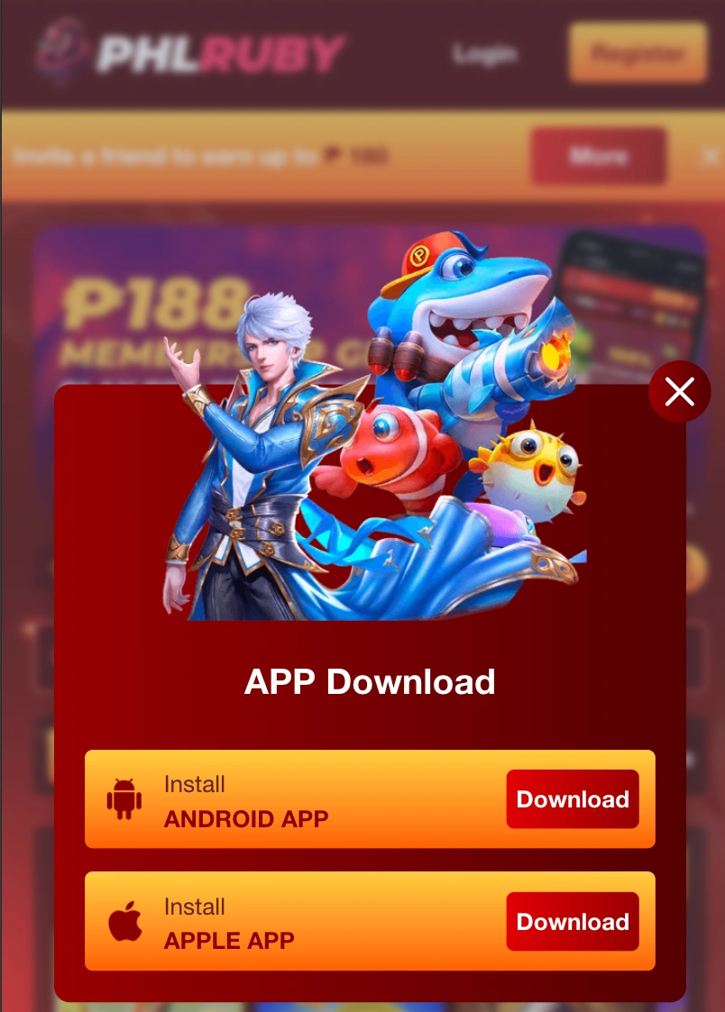 Screenshot of various casino games available on the PHLRUBY app.