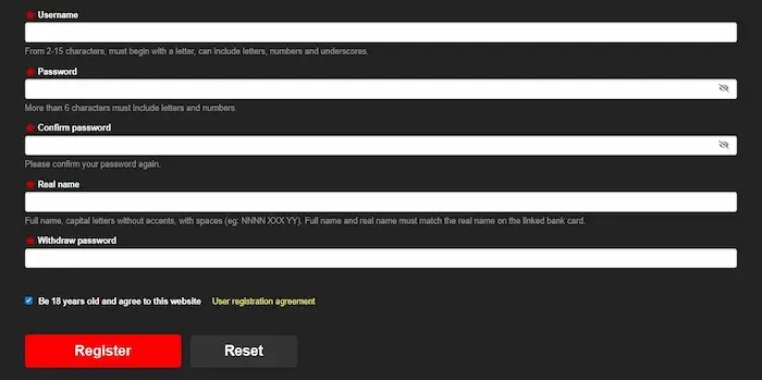 PHLRUBY registration form on the website, showing sign-up fields and promo code entry.